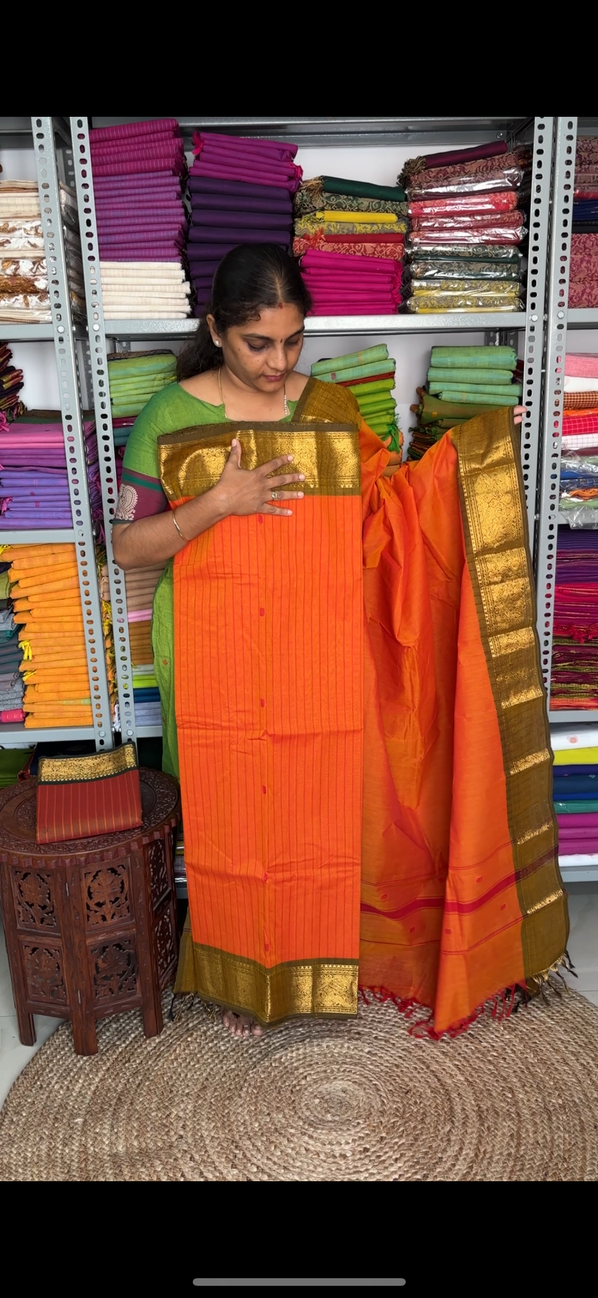 Tharagai- Orange with olive green
